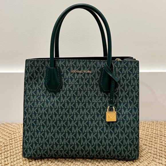 Mercer Medium Logo and Leather Accordion Crossbody Bag (Dark Green) - Picture 1 of 6